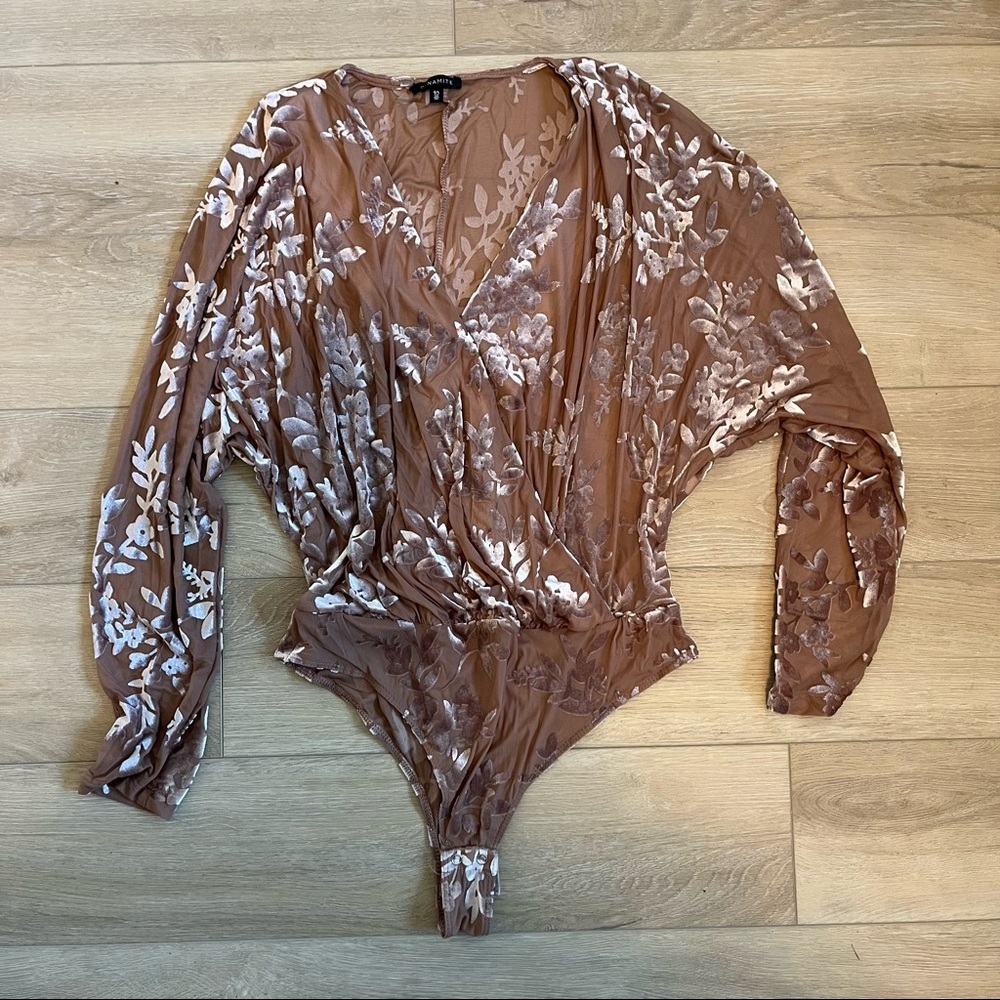 Dynamite Sheer/Velvet Wrap Bodysuit